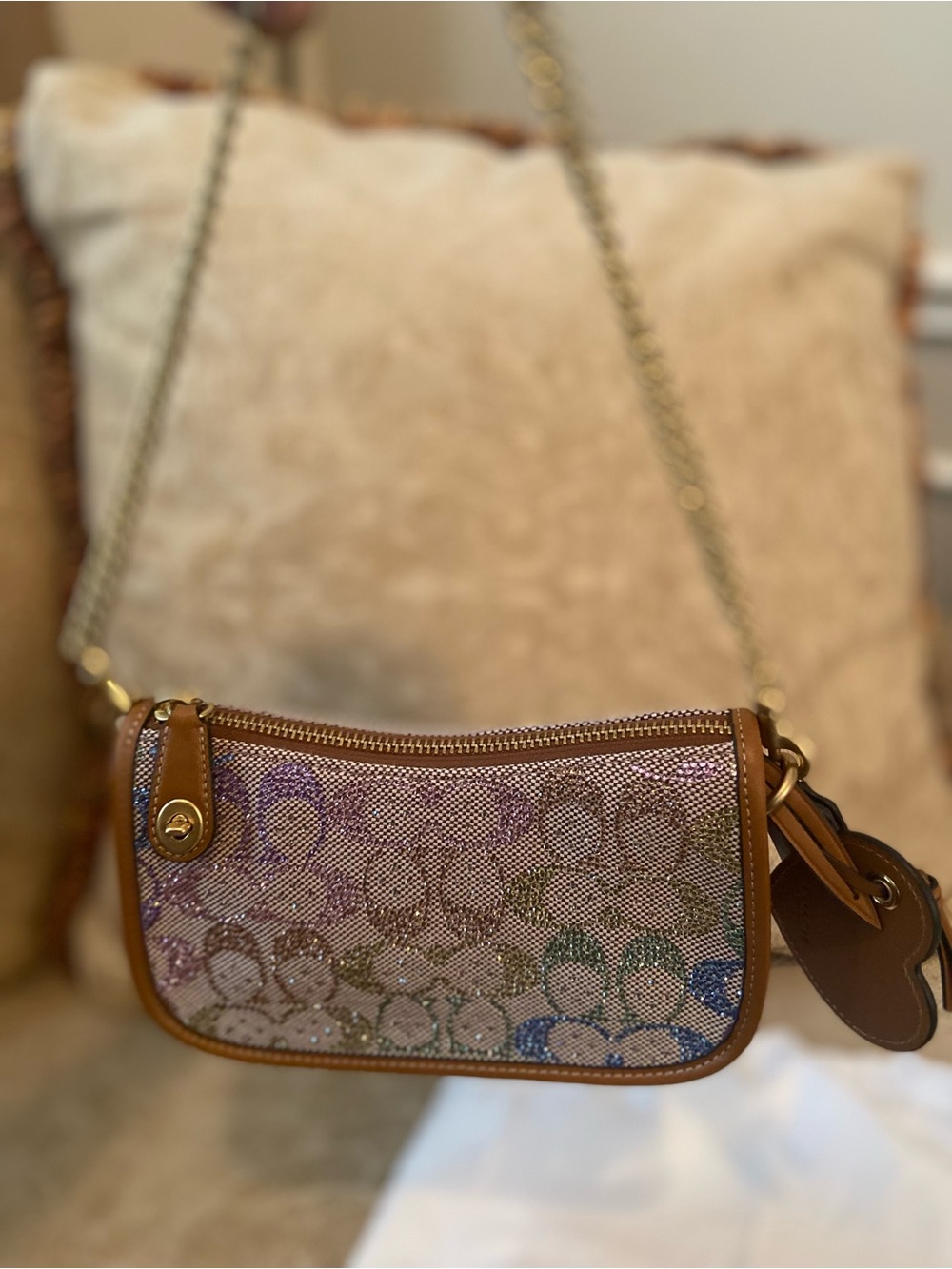 Coach Multicolor Glitter Signature Crossbody with Brown Trim